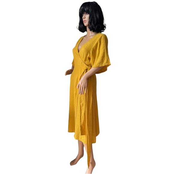 NWT urban outfitters yellow print wrap short sleeved dress size small - Picture 10 of 14